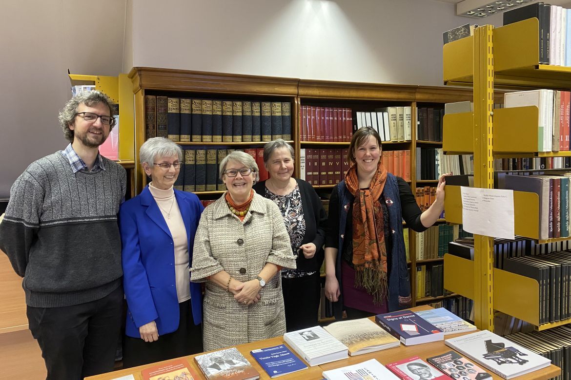 the library of musicology. from left to right ferenc janos szabo julianna gocza pia shekhter maria benyovszky and fanni agnes bacsi