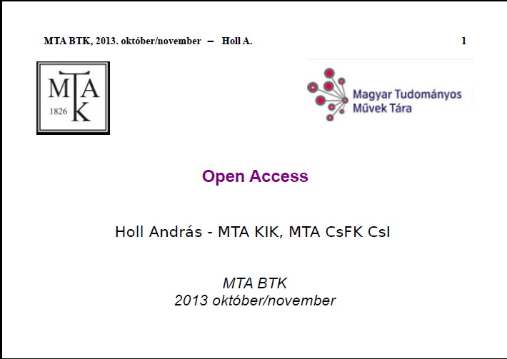 Open Access („nyílt hozzáférés”) – tájékoztató